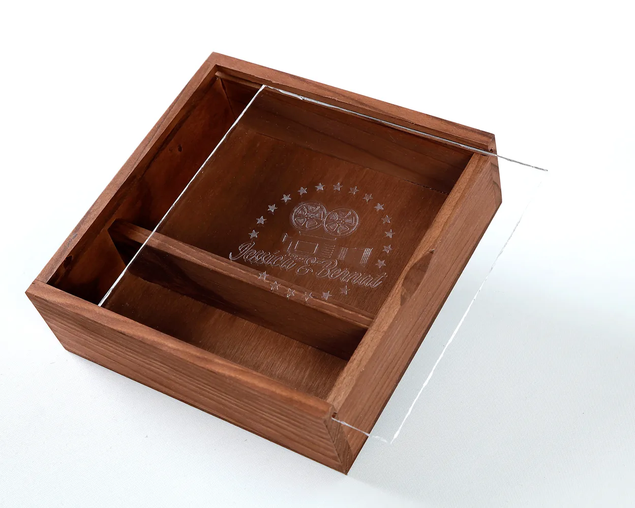 Cajas de madera con hueco - Tapa de metacrilato con Logo